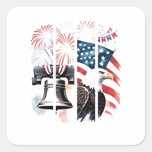 Sticker Carré Brosse patriotique - Feu d'artifice, Drapeau, Aigl (Devant)