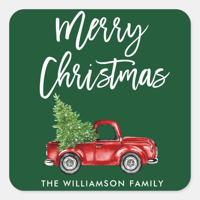 Sticker Carré Brosse Script Camion Enveloppe verte de Noël (Devant)