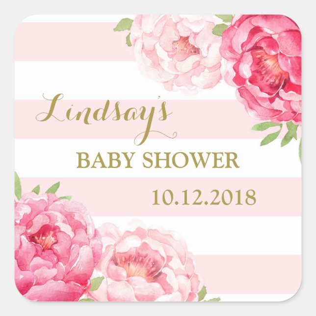 Sticker Carré Broussailler Brousses Baby shower Floral rose Favo (Devant)