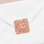 Sticker Carré Brown bois Rustique Floral Enregistrer la date<br><div class="desc">Cet autocollant rustique Save the Date carré présente de jolies fleurs contre un arrière - plan motif en bois brun. Ils sont parfaits pour un mariage rustique. Utilisez-le pour sceller vos enveloppes, sacs de faveur ou pour la décoration. Consultez d'autres articles rustiques correspondants mariage, y compris les invitations ici http://www.zazzle.com/collections/brown_wood_rustic_floral_wedding_collection-119146535042869019?rf=238364477188679314...</div>