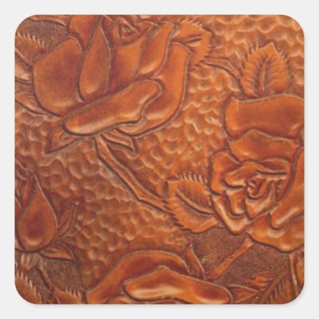 Sticker Carré brown country cowgirl floral leather (Devant)