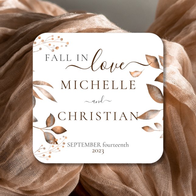Sticker Carré Brown Fall In Love Autumn Foliage Mariage (Créateur téléchargé)