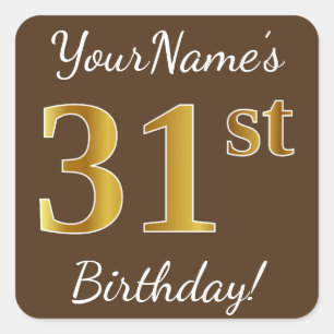 Sticker Carré Brown, Faux Gold 31e anniversaire + Nom personnali