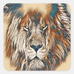 Sticker Carré Brown lion visage peinture artistique