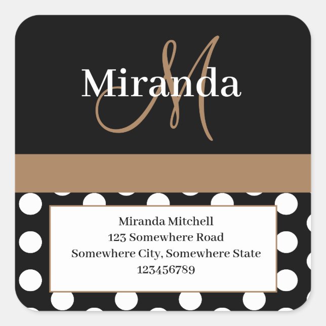Sticker Carré Brown Monogram White Polka Dot Adresse de retour (Devant)