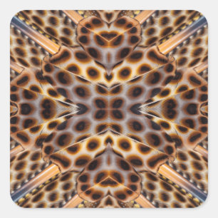 Sticker Carré Brown pheasant feather kaleidoscope