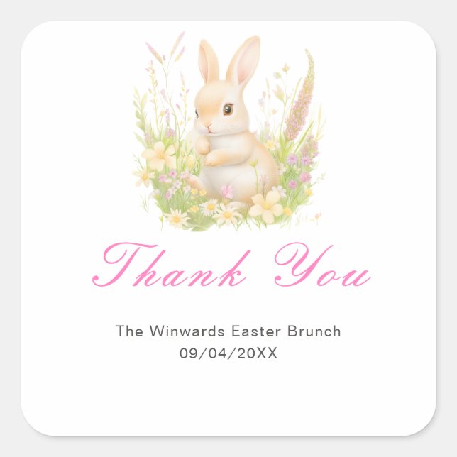 Sticker Carré Brunch de Pâques Lapin de printemps (Devant)