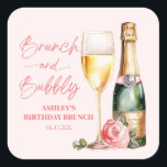 Sticker Carré Brunch et Bubbly Mimosa Champagne Brunch d'anniver<br><div class="desc">Ce sont des Brunch Rose et Bubbly Floral Mimosa Champagne Anniversaire Brunch Party Favoriser les autocollants!</div>