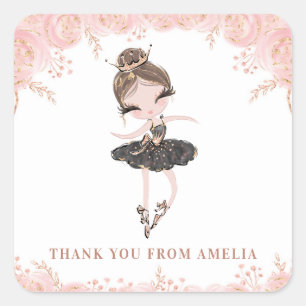 Sticker Carré Brunette Ballerina en Robe Noire Floral Anniversai