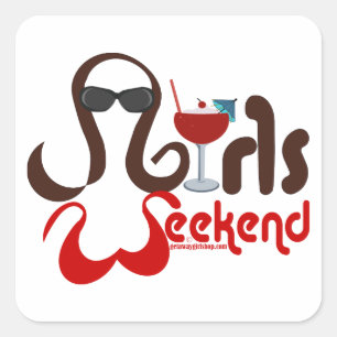 Sticker Carré Brunettes en Bikinis - Filles Weekend Fun!