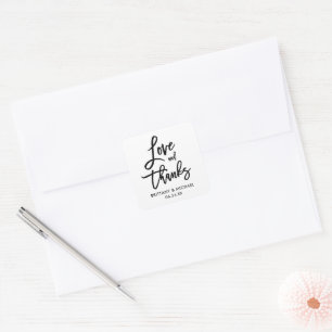 Sticker Carré Brush Script Love and Thanks Enveloppe Seals