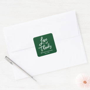 Sticker Carré Brush Script Love and Thanks Green Enveloppe Seals