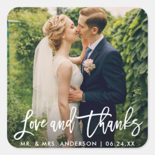 Sticker Carré Brush Script Mariage Photo Love and Thanks Modern