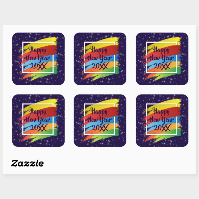 Sticker Carré Brush Strokes Bonne fête du Nouvel An 20xx (Feuille)