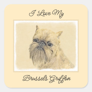 Sticker Carré Bruxelles Griffon Rough Paining - Art Chien origin
