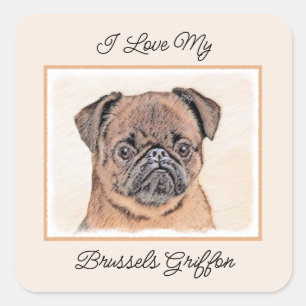 Sticker Carré Bruxelles Griffon Smooth Painting Original Chien A