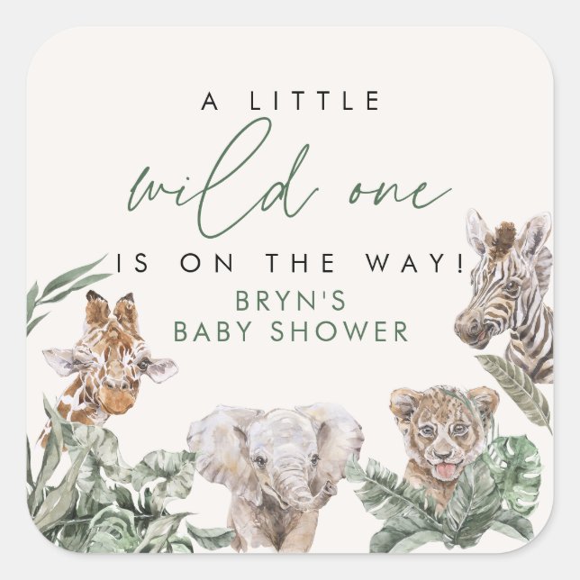 Sticker Carré BRYN Cute Jungle Safari Baby shower animal bébé (Devant)