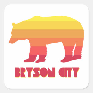 Sticker Carré Bryson City Caroline du Nord Ours arc-en-ciel