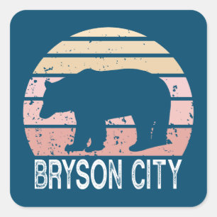 Sticker Carré Bryson City Caroline du Nord Ours rétro