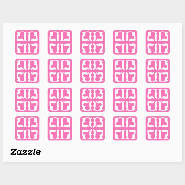 Sticker Carré Bubblegum Coeurs rose et blanc (Feuille)