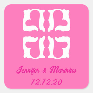 Sticker Carré Bubblegum Coeurs rose et blanc