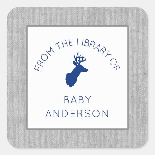 Sticker Carré Buck baby shower, la première bibliothèque pour bé (Devant)