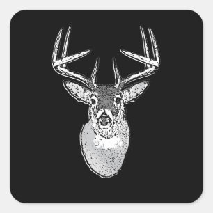 Sticker Carré Buck sur noir design White Tail Deer
