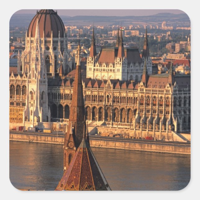 Sticker Carré Budapest, Hongrie, Danube, Parlement (Devant)