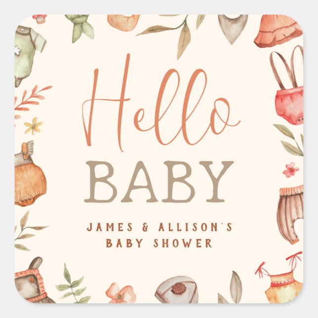 Sticker Carré Budget Bonjour Baby Fall Boho Vêtements Baby showe (Devant)