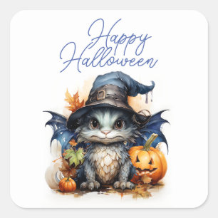 Sticker Carré Budget Enfant Aquarelle Bébé Dragon Halloween