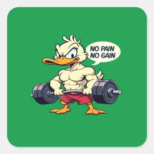 Sticker Carré Buff Duck No Pain No Gain Gym Entraînement Cartoon (Devant)