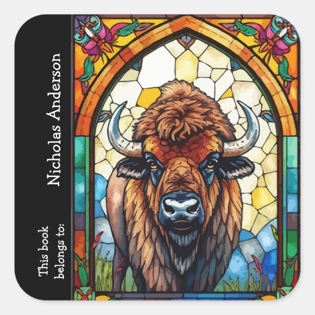 Sticker Carré Buffalo Bison Animal Nature art Custom Boite (Devant)