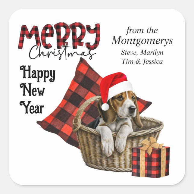 Sticker Carré Buffalo Plaid Beagle Puppy Christmas (Devant)