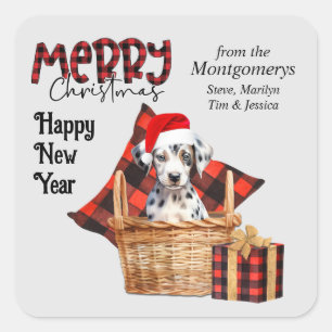 Sticker Carré Buffalo Plaid Dalmatie chiot Noël