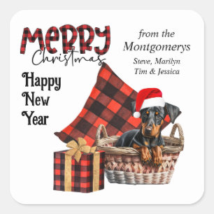 Sticker Carré Buffalo Plaid Doberman Pinscher Puppy