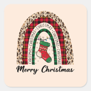 Sticker Carré Buffalo Plaid & Empreinte de léopard Rainbow
