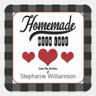 Sticker Carré Buffalo Plaid Food Coeurs cadeaux fait maison avec