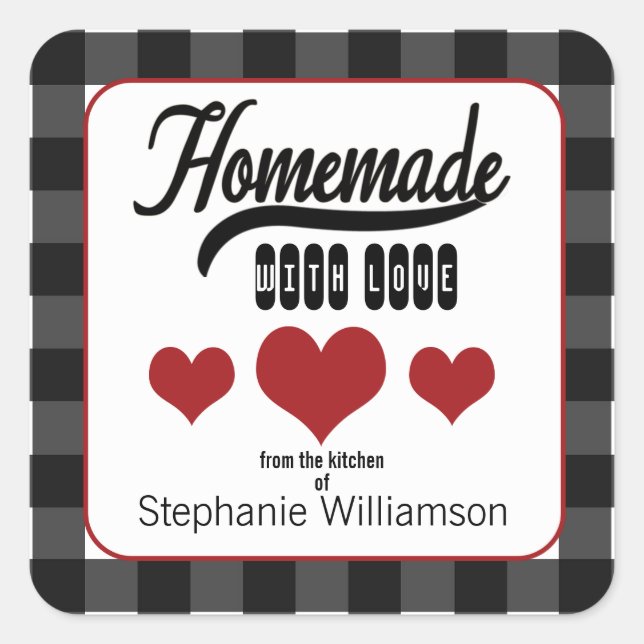 Sticker Carré Buffalo Plaid Food Coeurs cadeaux fait maison avec (Devant)