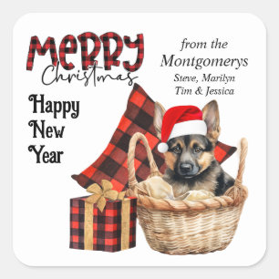 Sticker Carré Buffalo Plaid German Shepherd'Marionnette Noël