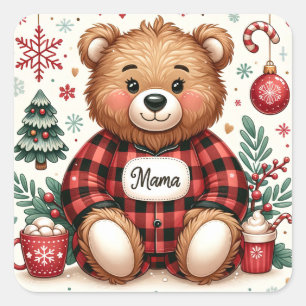 Sticker Carré Buffalo Plaid Mama Ours Noël