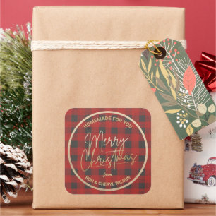 Sticker Carré Buffle rouge de Noël plaqué maison