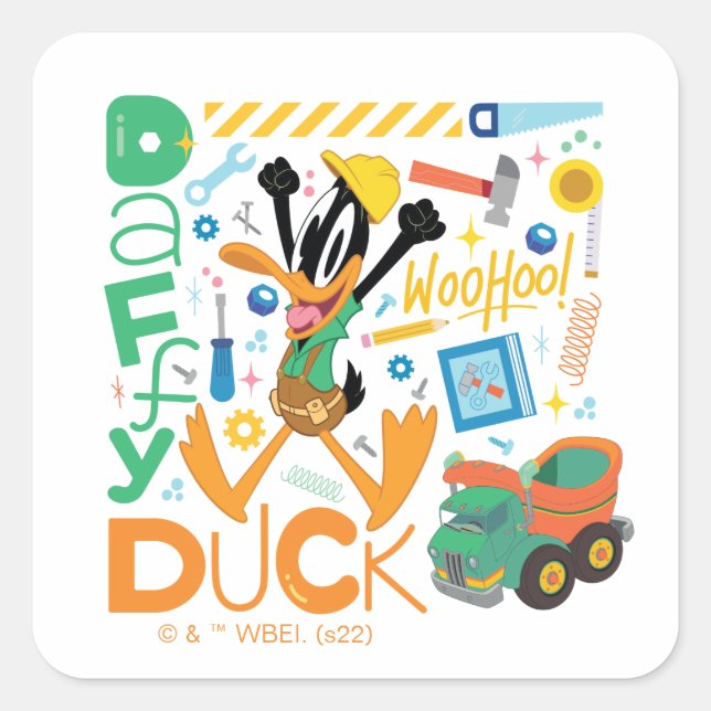 Sticker Carré BUGS BUNNY BUILDERS™| DAFFY DUCK™ Work Tools (Devant)