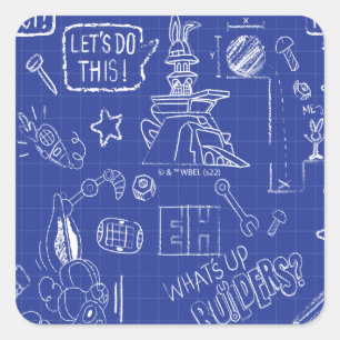 Sticker Carré BUGS BUNNY BUILDERS™  Motif de plan de croquis de 