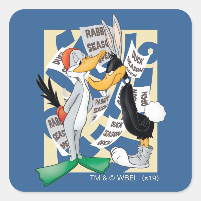 Sticker Carré BUGS BUNNY™ & DAFFY DUCK™ Prêts pour la saison de  (Devant)