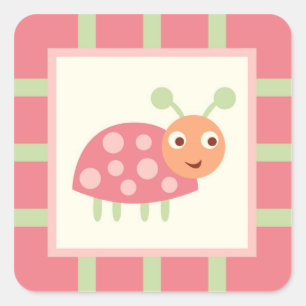 Sticker Carré Bugs mignons Pink Ladybug