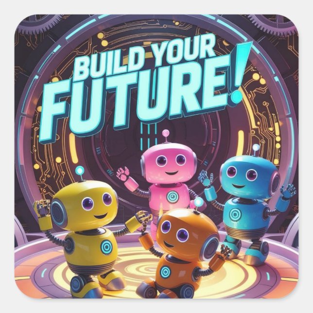 Sticker Carré Build Your Future with Kids in Space (Devant)