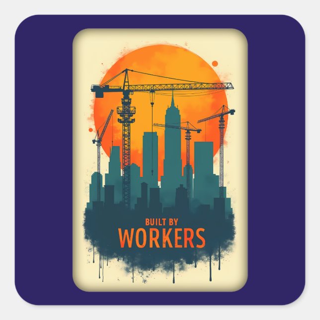 Sticker Carré Built by Workers City Builder Labor Day Design (Devant)