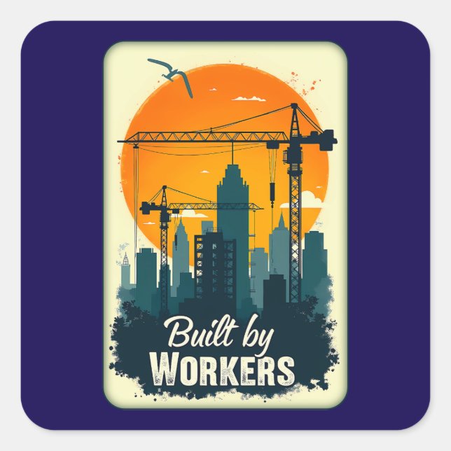 Sticker Carré Built by Workers Retro Labor Day Shirt (Devant)
