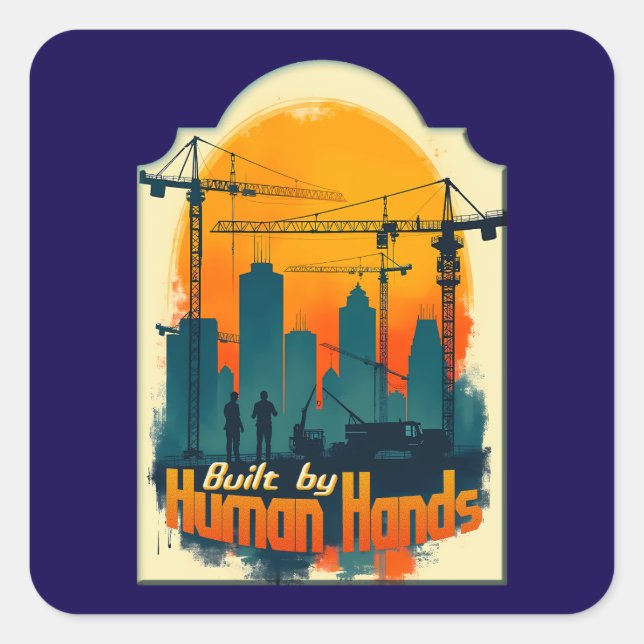 Sticker Carré Built by Working Hands Labor Day Construction Desi (Devant)