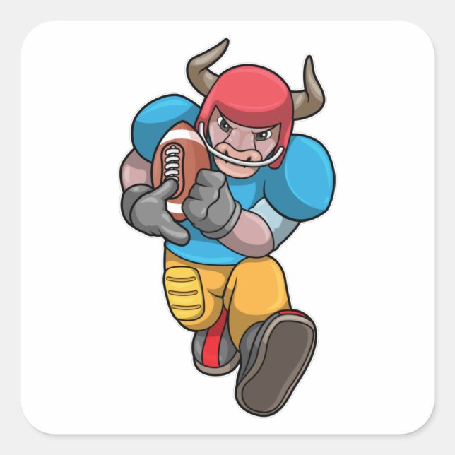 Sticker Carré Bull à Sports avec Football & Casque (Devant)